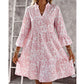 Robe à volants à col en V imprimée florale pour femme