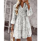 Robe à volants à col en V imprimée florale pour femme