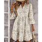 Robe à volants à col en V imprimée florale pour femme