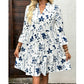 Robe à volants à col en V imprimée florale pour femme