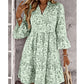 Robe à volants à col en V imprimée florale pour femme