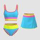 🏖️Offre spéciale 50 % de réduction🌼Ensemble de bikini sportif 3 pièces en nylon patchwork color block - Maillot de bain taille haute et contrôle du ventre👙🌈