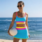 🏖️Offre spéciale 50 % de réduction🌼Ensemble de bikini sportif 3 pièces en nylon patchwork color block - Maillot de bain taille haute et contrôle du ventre👙🌈