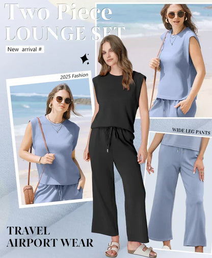 💕Vente chaude 2026  50% de réduction🔥Nouveau ensemble 2 pièces pour femmes : haut sans manches et pantalon à jambes larges