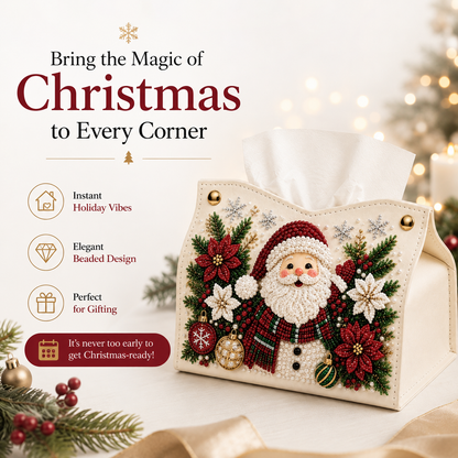 Élégance de Noël – Couvercle de boîte à mouchoirs décoratif à perles