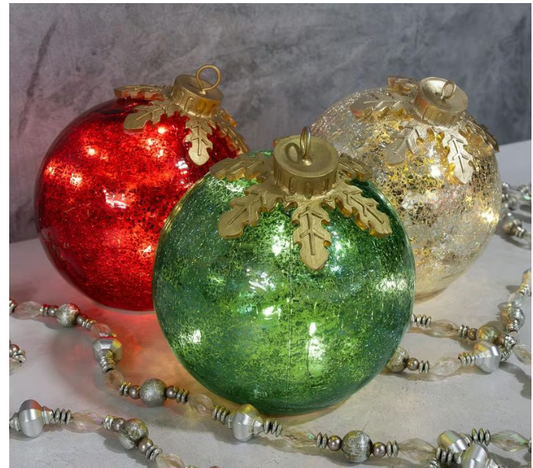🎅 Décoration de Table de Noël en Verre (3 Pièces) – Éclairage LED Blanc Doux & Fonction Minuterie !