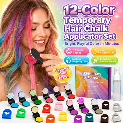 🎉🔥 Dernier jour ‑50 % ‑ 🌈 Coffret applicateurs de craie capillaire temporaire 12 couleurs