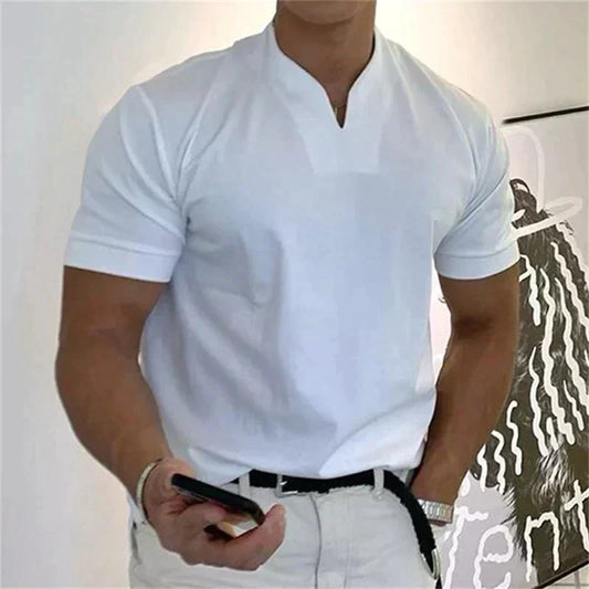 📢📢60% DE RÉDUCTION !! ⏰Chemise de Sport à Manches Courtes pour Hommes – Col en V, Confortable & Disponible jusqu'au 5XL