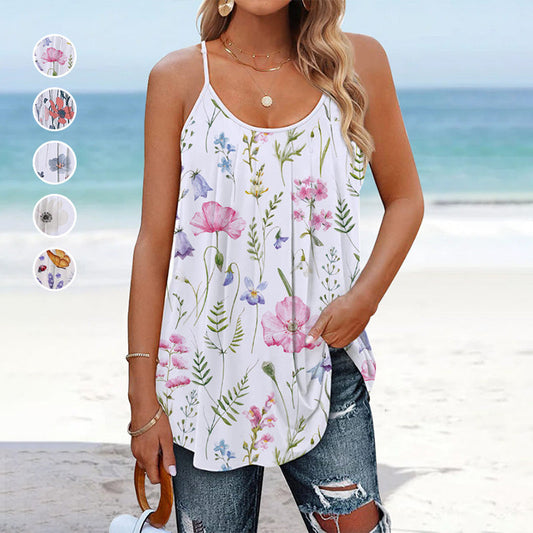 🔥Casual col rond Floral top en lin pour femme