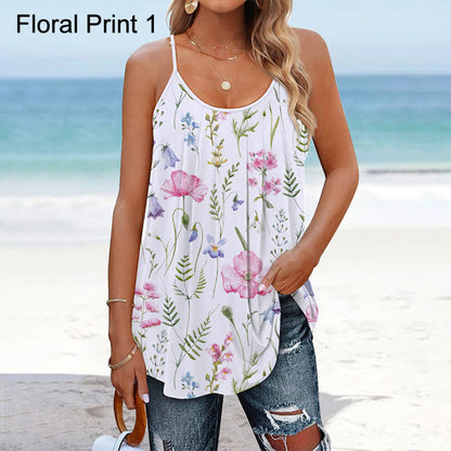 🔥Casual col rond Floral top en lin pour femme