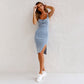 💙 Meilleure Vente 2026 | Robe Denim Moulante | Fente Séduisante & Bretelles Ajustables 🔥【-50%】