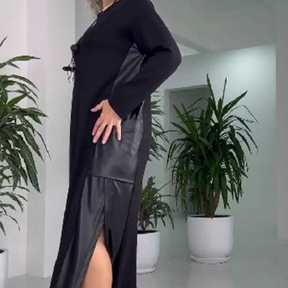 Robe patchwork en cuir décontractée pour femme avec poches