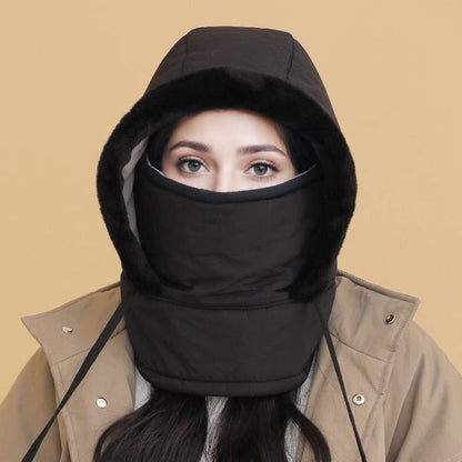 Chapeau thermique épaissi doublé en peluche avec masque facial pour hommes et femmes