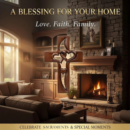 📢 60 % de réduction ! – Croix de mariage murale en bois ✝️ Cœurs entrelacés, symbole d’amour & foi – Prête à accrocher ! ❤️