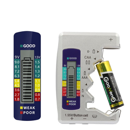 Testeur de Batteries Universel - Vérifie Piles AA, AAA, 9V, Bouton et Plus en 3 Secondes, Compact et Précis