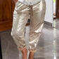 ✨ Ensemble 2 pièces pour femme : haut en feuille d'or avec motif « œil du diable » et pantalon à paillettes ✨