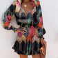💃Robe mini col V femme – MANCHES LONGUES, OURLET À VOLANTS et tissu stretch ajusté pour une allure élégante✨