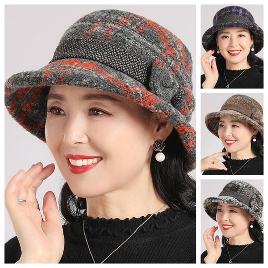 Women's Vintage Plaid Faux Wool Cloche Hat
