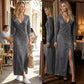 💎 60% DE RÉDUCTION ! 💎 Robe Longue à Manches Longues et Col en V pour Femme – Tissu Doux, Coupe Élégante & Silhouette Maxi Fluide 👗💃