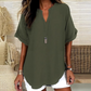 💎 50% DE RÉDUCTION ! 💎 Haut Ample à Manches Courtes & Col en V – Tissu Léger, Ourlet Asymétrique, 5 Couleurs (S–2XL) 👚🌿
