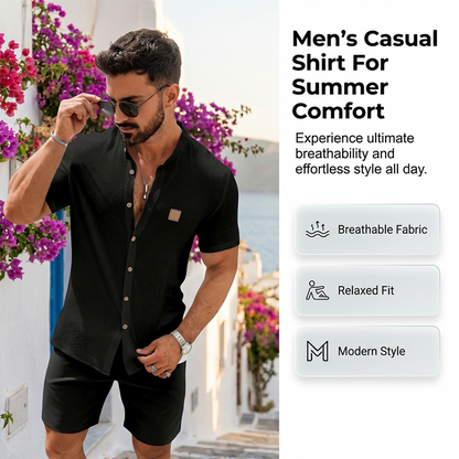 👔 50% DE RÉDUCTION! ☀️ Chemise Décontractée d'Été pour Homme – Col Montant, Tissu Respirant & Coupe Relaxée Pour Un Look Décontracté Et Élégant 💼