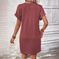👗✨50 % de réduction🔥✨Robe Femme à Col en V & Manches Roulées – Coupe Intemporelle, Boutons & Tissu Doux