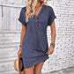 👗✨50 % de réduction🔥✨Robe Femme à Col en V & Manches Roulées – Coupe Intemporelle, Boutons & Tissu Doux