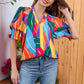 🌸 PROMO FLASH 60% DE RÉDUCTION ! 💃 Chemisier Floral Femme – Manches Bâclées Romantiques & Col en V 📿