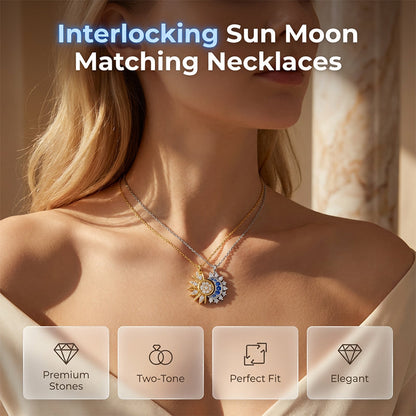 🌙☀️ -50% ! Collier Pendentif Soleil & Lune Femme Strass Premium – Symbole Harmonie Éternelle Amour, Strass Bleus Transparents Scintillement Éblouissant, Placage Bicolore Or & Argent · Couple & Amies ✨