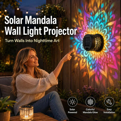 🏆Meilleure vente en Europe🎁 Lampe murale solaire Mandala pour extérieur, projecteur de lumière pour clôture de jardin, décoration d'ambiance pour terrasse