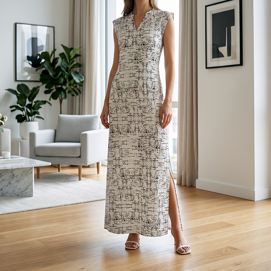 👗👗Robe longue sans manches à col en V pour femme, avec fente sur le côté