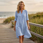 Robe Tunique Femme Décontractée à Col V et Boutons