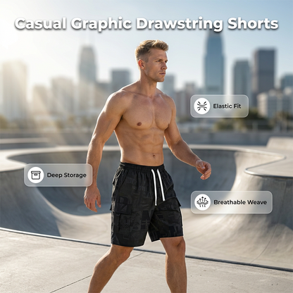 Men's Casual Graphic Print Drawstring Shorts