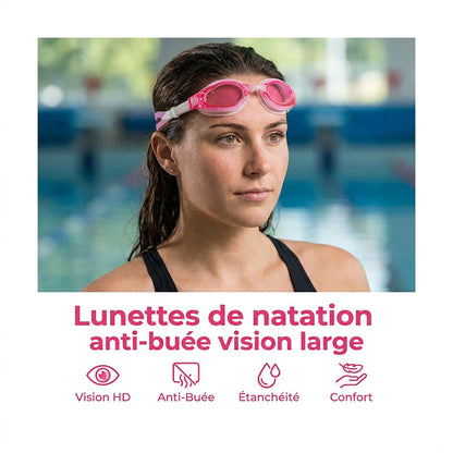 Lunettes de natation anti-buée vision large avec bouchons d'oreilles