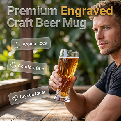 Élégante chope à bière en verre gravé, verre à bière artisanale en cristal
