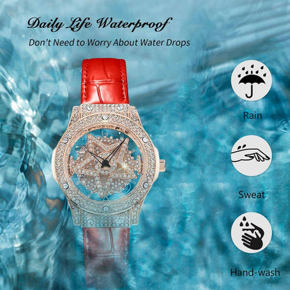 ⌚ PROMO LIMITÉE 50% DE RÉDUCTION ! 💥 Montre Femme Cadran Strass – Cuir, Étanche 30M, Fermoir Réglable ✨