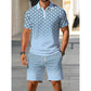 👕 OFFRE LIMITÉE : 50 % DE RÉDUCTION ! ✨ Ensemble chemise à col et short pour homme à imprimé géométrique – Motif moderne, respirant, look coordonné 🔷