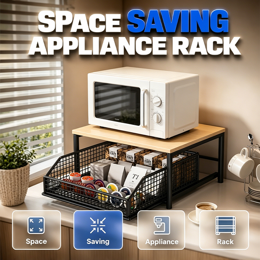 📢📢40% DE RÉDUCTION !! ⏰  Support Micro-Ondes 2 niveaux avec tiroir coulissant – Gain de place, étagère surélevée & panier intégré – Idéal pour cuisine, café & dortoir ✨