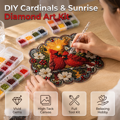 Kit de broderie diamant à faire soi-même « Cardinals et lever de soleil »