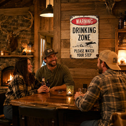 Retro Metal Drinking Zone Warning Sign for Bar Decor