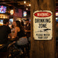 Retro Metal Drinking Zone Warning Sign for Bar Decor