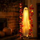 Fantôme d'Halloween suspendu à une balançoire avec télécommande LED et feuilles d'érable