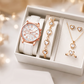 Ensemble montre à quartz et bijoux 5 pièces pour femme – Montre élégante à motif floral, bracelet, collier, boucles d'oreilles et bague assortis – Idéal pour un anniversaire, la fête des mères ou toute autre occasion spéciale.