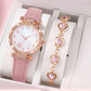 Ensemble montre à quartz et bijoux 5 pièces pour femme – Montre élégante à motif floral, bracelet, collier, boucles d'oreilles et bague assortis – Idéal pour un anniversaire, la fête des mères ou toute autre occasion spéciale.