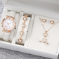 Ensemble montre à quartz et bijoux 5 pièces pour femme – Montre élégante à motif floral, bracelet, collier, boucles d'oreilles et bague assortis – Idéal pour un anniversaire, la fête des mères ou toute autre occasion spéciale.