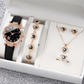 Ensemble montre à quartz et bijoux 5 pièces pour femme – Montre élégante à motif floral, bracelet, collier, boucles d'oreilles et bague assortis – Idéal pour un anniversaire, la fête des mères ou toute autre occasion spéciale.