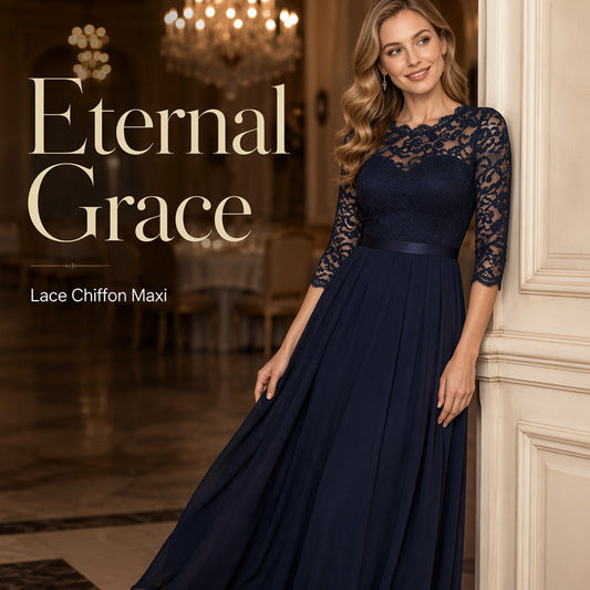 Robe longue élégante à corsage en dentelle pour femme