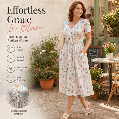 🌺👗Robe femme à col en V, motif floral et taille torsadée