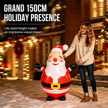 Gobelet gonflable Père Noël de 150 cm avec lumière LED - Décoration de fête de Noël en extérieur