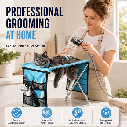 🐾🛍️ -50% ! 🛏Lit de Toilettage Pliable 2-en-1 – Table Antidérapante & Couchage Douillet – Idéal pour Brosser, Couper les Griffes & Sieste